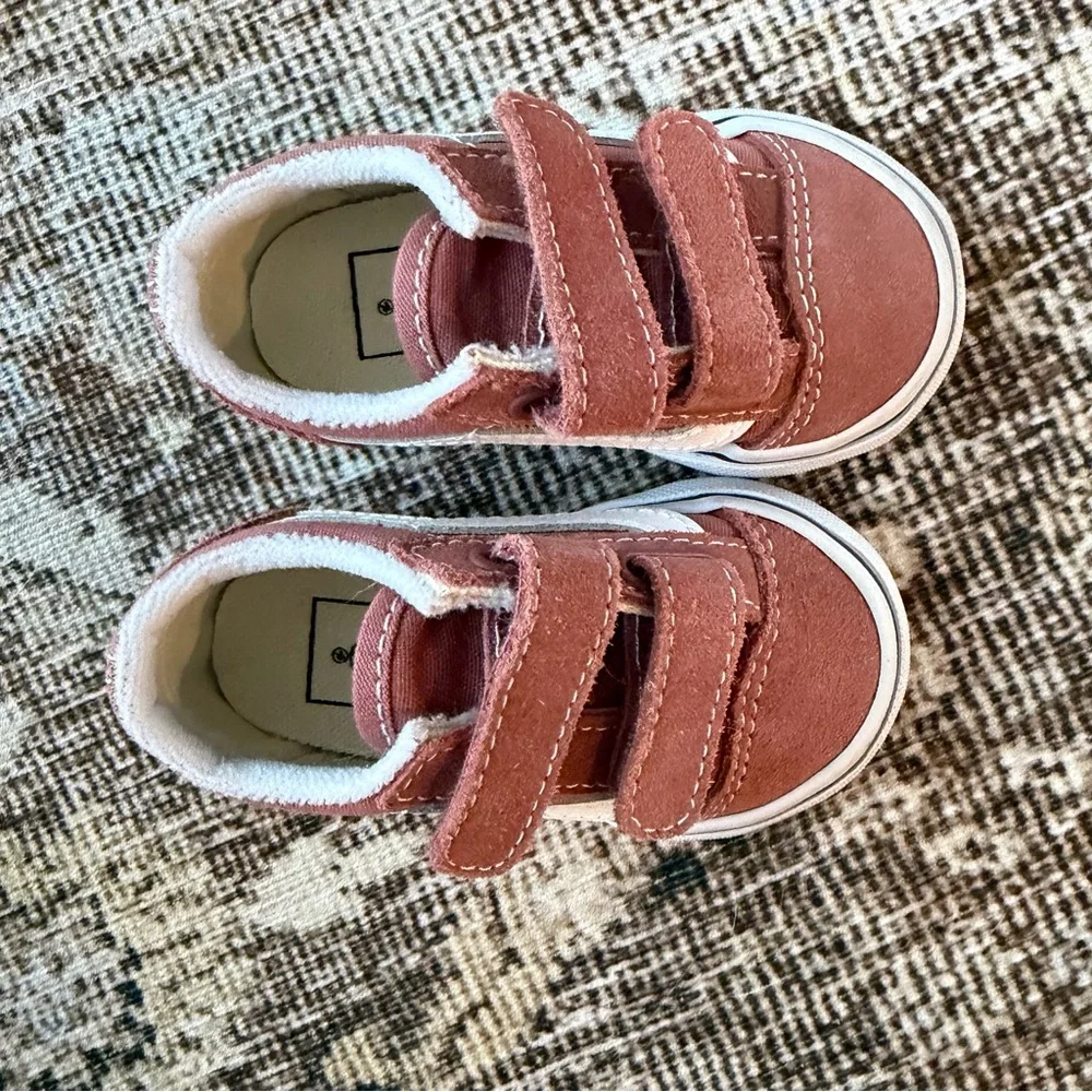 Vans Old Skool V Sneaker Toddler Kids Pink Velcro Shoes Size 4 - Picture 3 of 6
